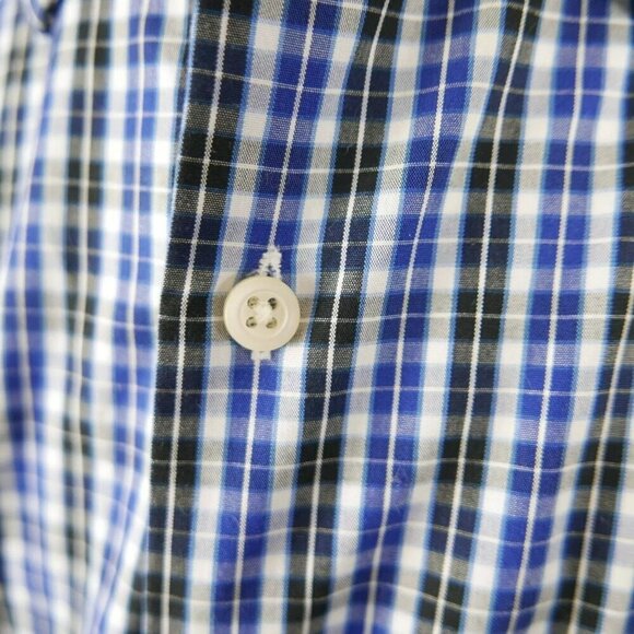 Banana Republic Slim Mens Long Sleeve Blue Black Plaid Button Down Shirt Large - Picture 6 of 12